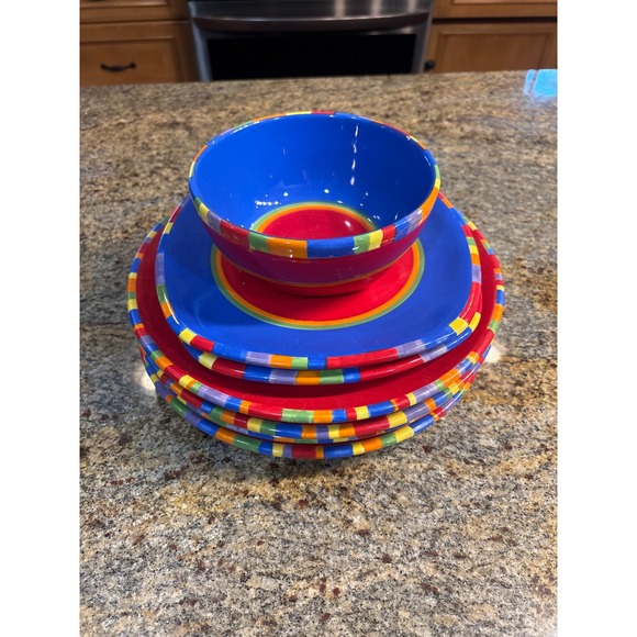 Dansk Other - Dansk Caribe Antigua Striped Plates Ceramic Dinnerware Set Plates and Bowl 7pc